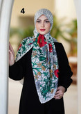 روسری ابریشم قواره 140 طرح گوچی، کرم سرخابی