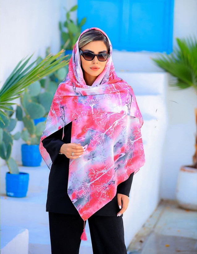 روسری نخی 4فصل قواره 140،ابرنگی بهاری شاد