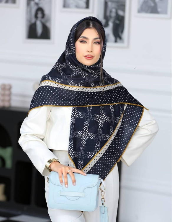روسری نخی سیا اسکارف قواره 120.سورمه ایی