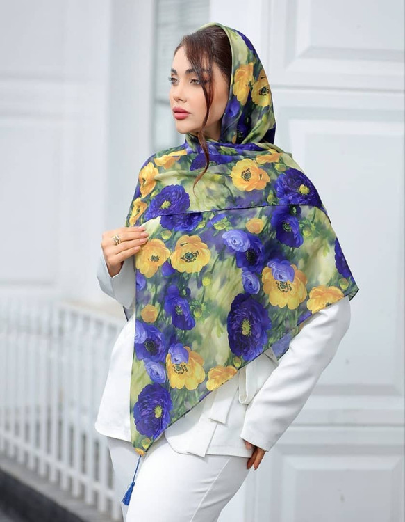 روسری نخی قواره 140.زرد وبنفش