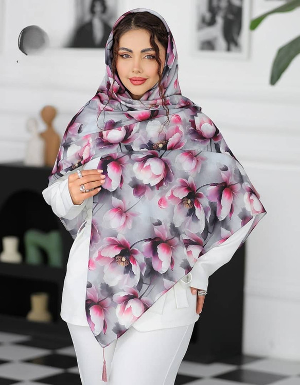 روسری نخی قواره 140.طوسی صورتی