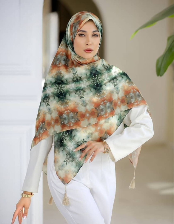 روسری نخی قواره 140.سبز اجری