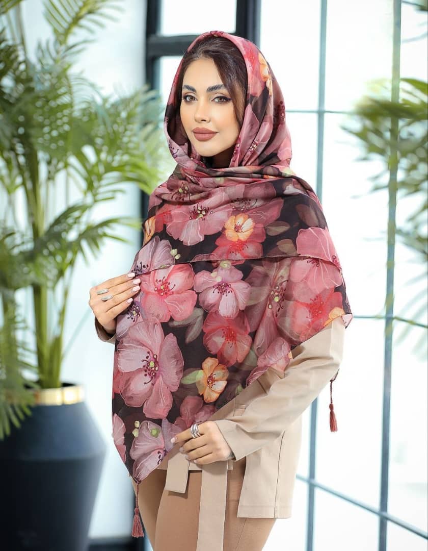 روسری نخی قواره 140.صورتی زرشکی