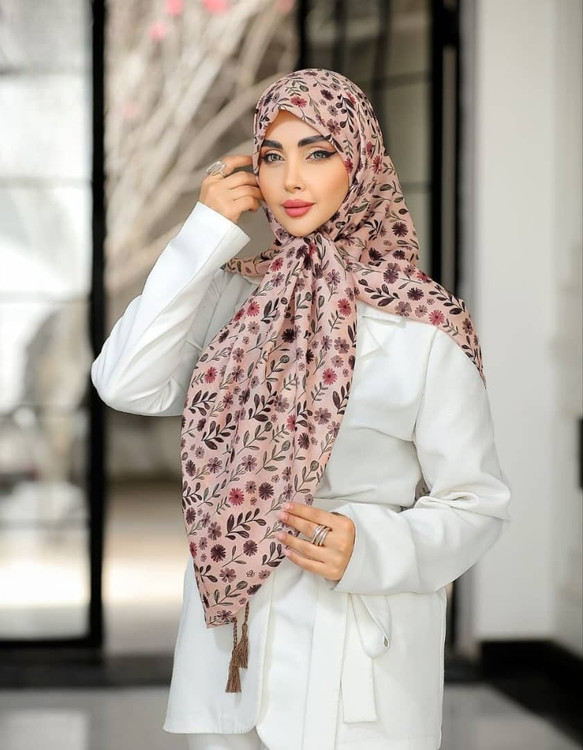 روسری نخی قواره 140.کرمی گل ریز