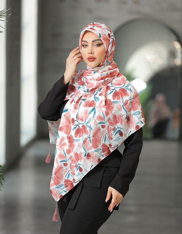 روسری نخی قواره 140.مرجانی گلبهی