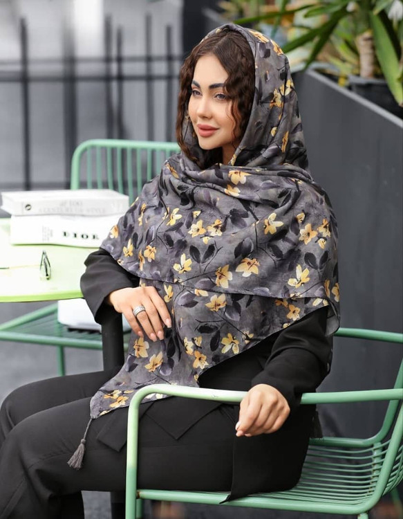 روسری نخی قواره 140.طوسی زرد