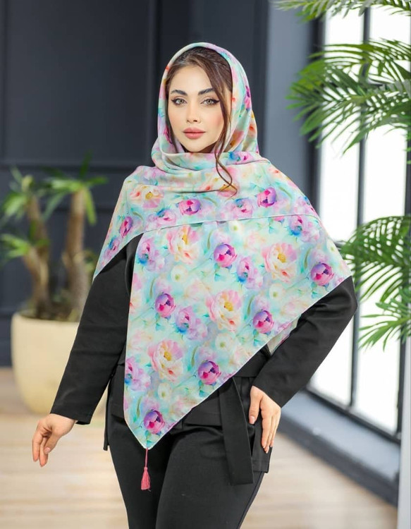 روسری نخی قواره 140.سبز صورتی