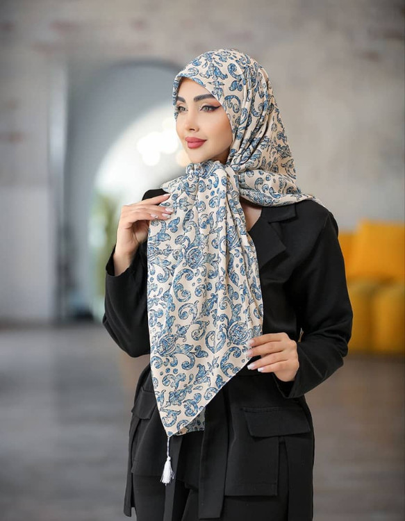 روسری نخی قواره 140.ابی سفید