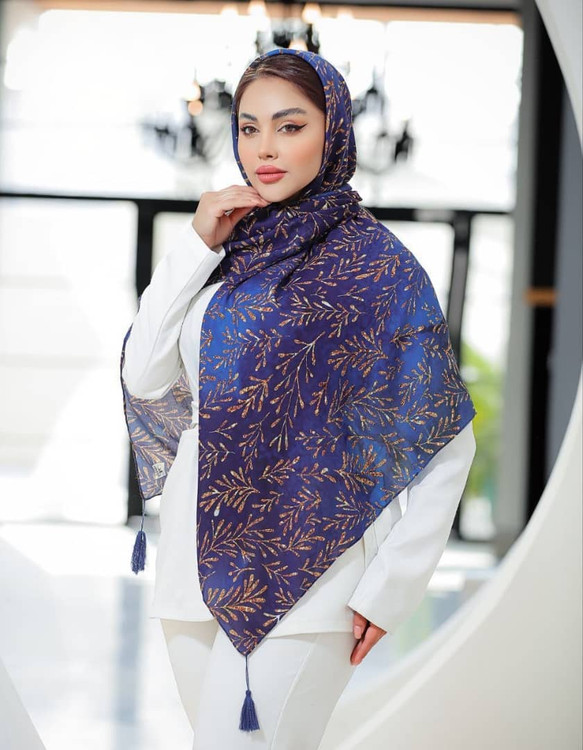 روسری نخی قواره 140.ابی کاربنی .بنفش