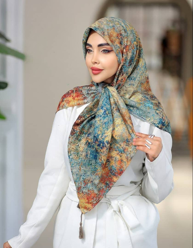 روسری نخی قواره 140.ابی عنابی