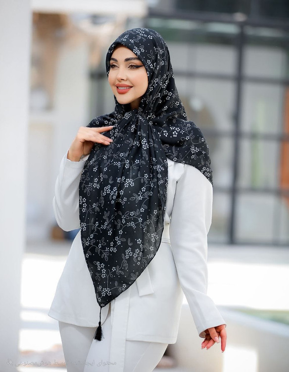 روسری نخی قواره 140.مشکی سفید