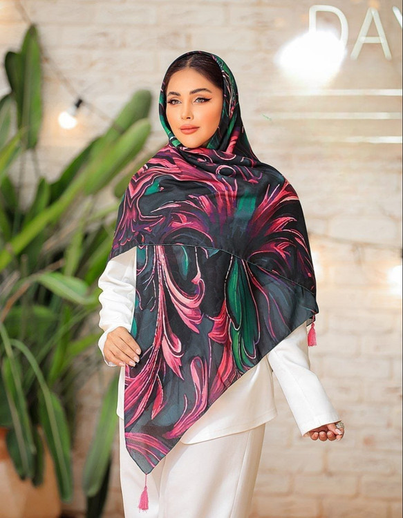 روسری نخی قواره 120. زرشکی.سرخابی