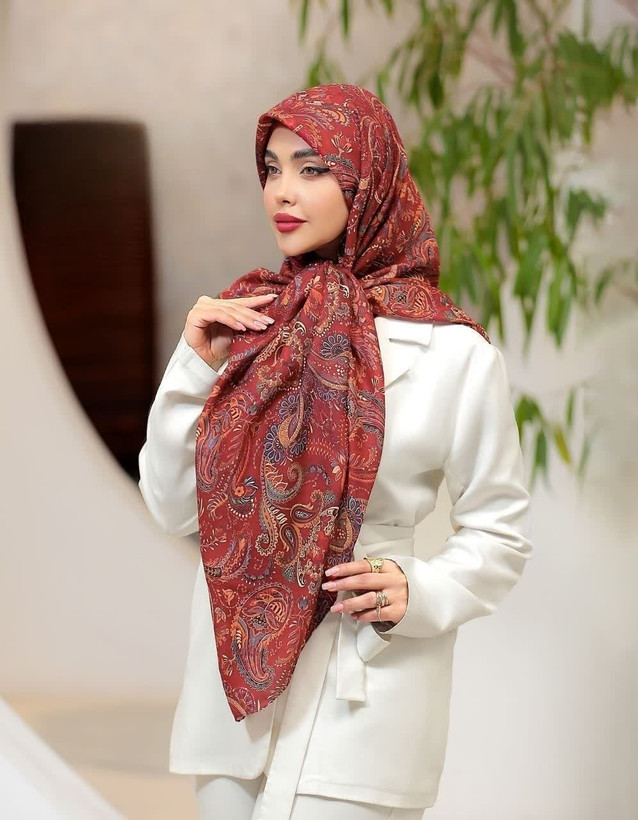 روسری نخی 4 فصل قواره بزرگ با طرح سنتی ایرانی کد 1346